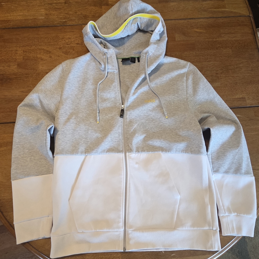Men's Two-Tone Grey & White Full‑Zip Hoodie Jacket